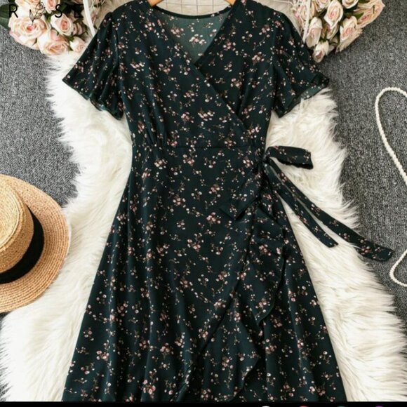 Dresses & Skirts - EMERY ROSE Women's Long Floral Dress With Wrap Cross Neckline, Side Slit